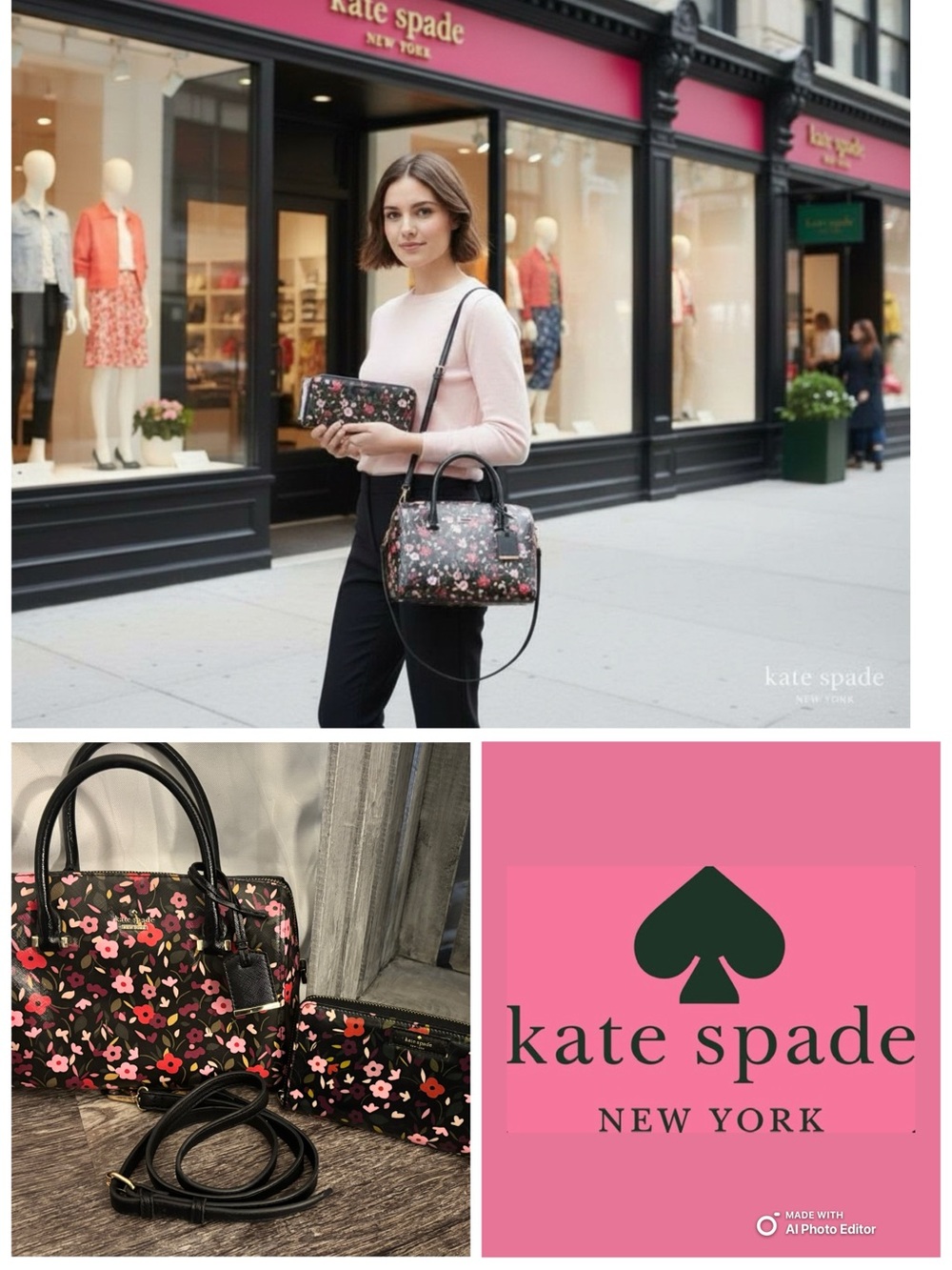 Kate Spade Cameron Street Boho Floral Small Lottie Satchel & Matching Wallet Set